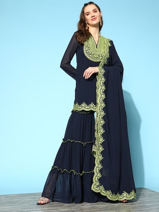 Sharara Suit With Short Kurti | Maharani Designer Boutique